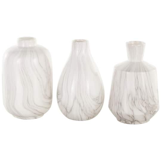 White Ceramic Marble Inspired Vase Set